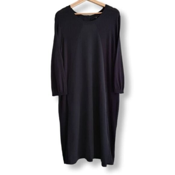 WILLOW & THREAD Mixed Media Midi Shirt Dress Tonal Navy Sz 2X Flawed - Picture 2 of 15